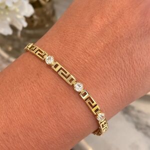 Greek Key braclet with CZ accents - petite and feminine, thin bracelet